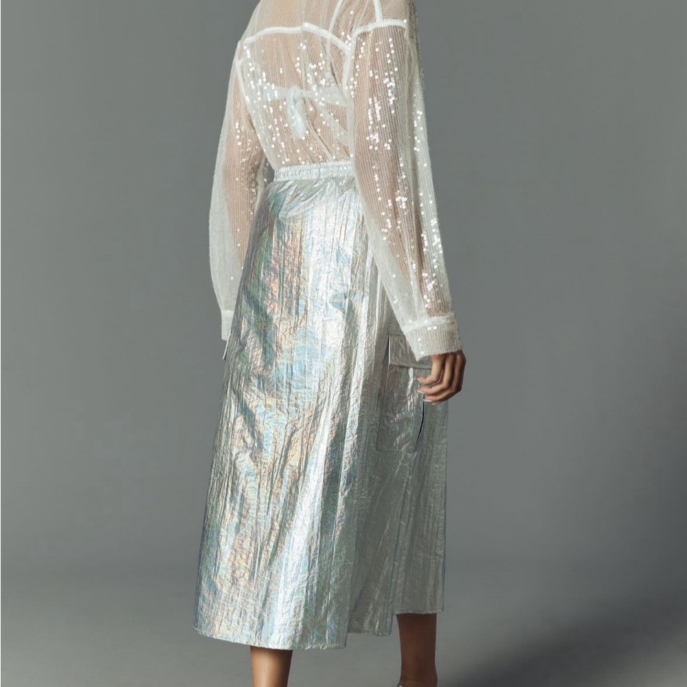 Anthropologie Metallic Shine Cargo Midi Skirt - Picture 3 of 3